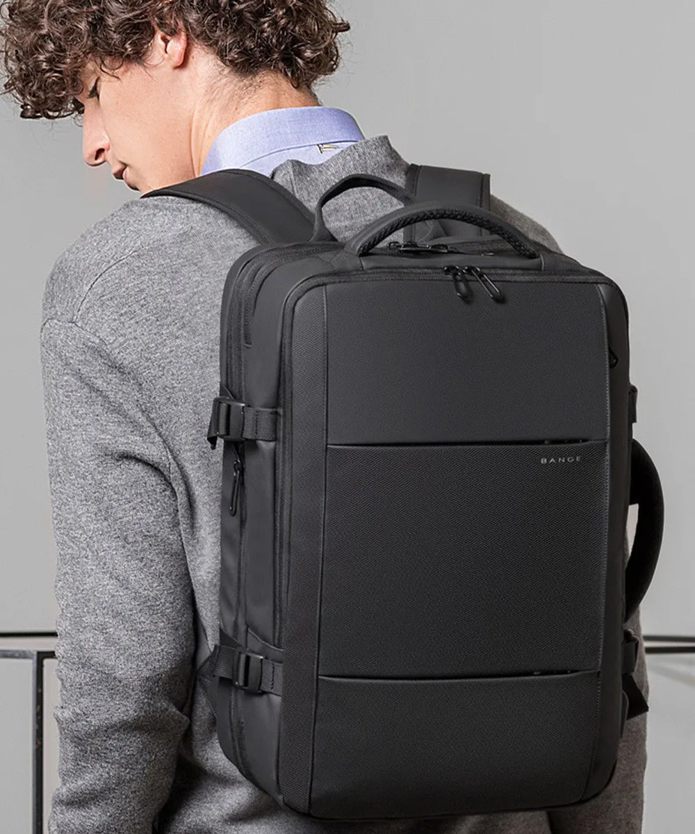 Expandable travel backpack 37L to 45L capacity
Waterproof business travel backpack design
Travel backpack with 180 degree opening
Expandable backpack showing 37L and 45L sizes
USB charging port travel backpack
Anti theft backpack with hidden pocket
Breathable padded back travel backpack
Carry on travel backpack on suitcase handle
